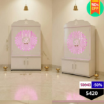Premium Glass Door LED Pooja Mandir with Lotus Design & Storage - Image 2
