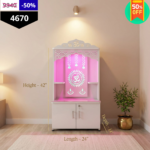 Premium Pink LED Pooja Mandir with Storage Cabinet - Image 2