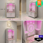 Premium Pink LED Pooja Mandir with Storage Cabinet - Image 3