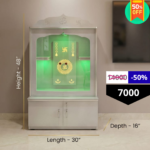 Premium Glass Door LED Pooja Mandir with Om Design & Storage - Image 2