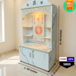 Modern Wooden Pooja Mandir with LED Back Panel & Storage - Image 2