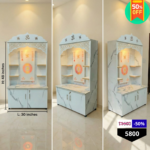 Modern Wooden Pooja Mandir with LED Back Panel & Storage - Image 3