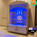 Compact Wooden Pooja Mandir with LED Light & Storage - Image 3