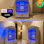 Compact Wooden Pooja Mandir with LED Light & Storage - Image 2
