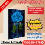 3 Door Designer Almirah with Blue Floral Print