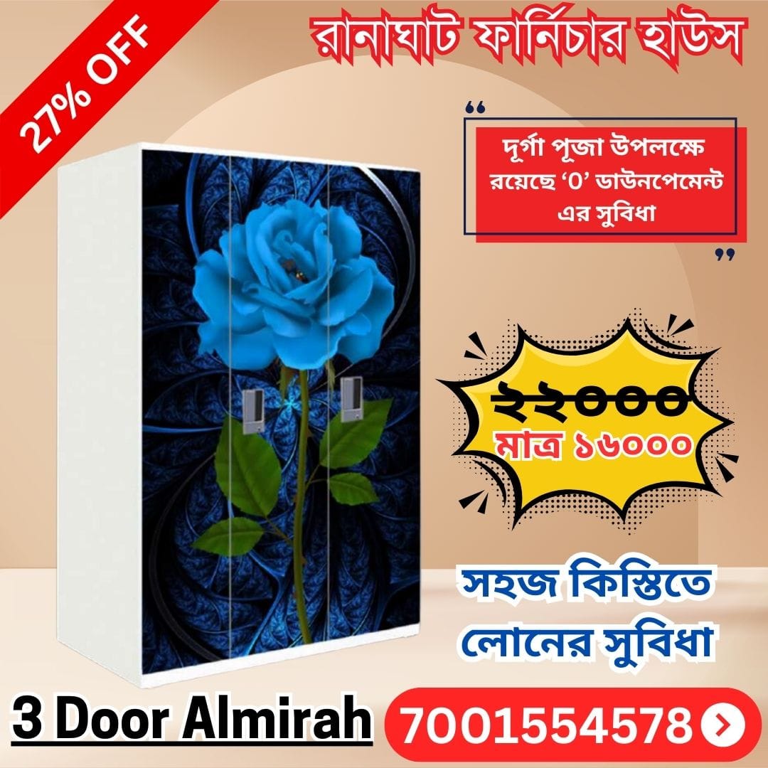 WhatsApp Image 2026-03-21 at 14.11.05 (2) 3 Door Designer Almirah with Blue Floral Print - Image 1